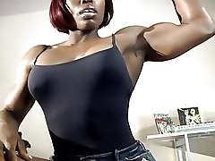 Ebony girl bodybuilder shows her